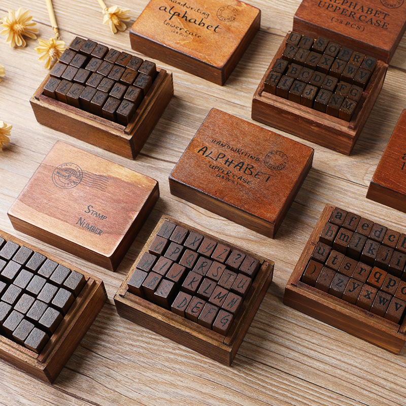 Wooden Letter Sign - 28Pcs/Box Alphabet Stamps Vintage Wooden Rubber