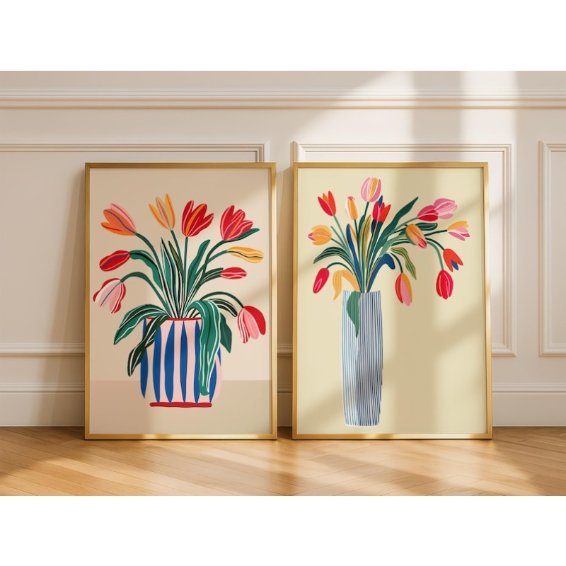 Home Decor Vase - 2pcs Tulip Flowers Canvas Wall Art,