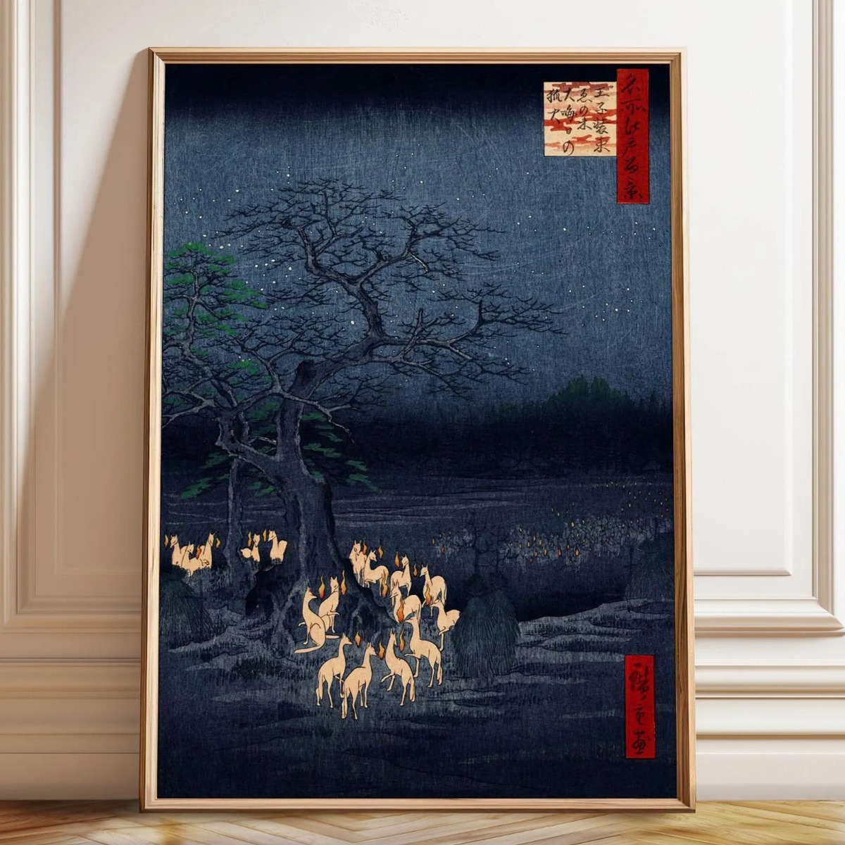 Japanese Retro Fox Canvas Prin - Home Decor Japandi Style ulasan dan harga