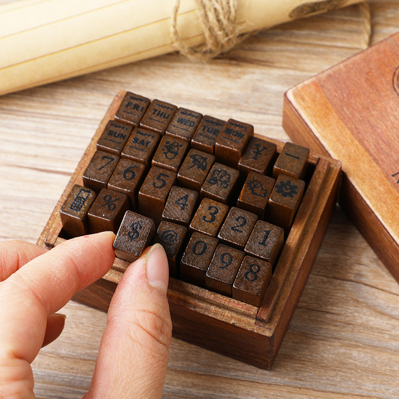 28Pcs/Box Alphabet Stamps Vint - Wooden Letter Sign ulasan dan harga