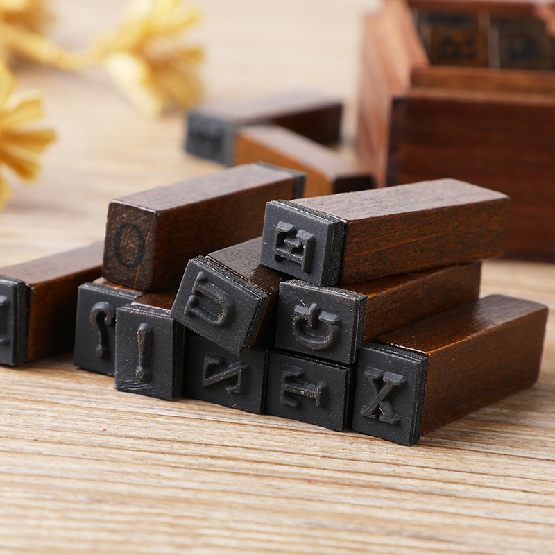 28Pcs/Box Alphabet Stamps Vint - Wooden Letter Sign ulasan dan harga