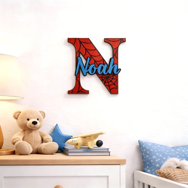 Personalized Spider‑Web Name H - Wooden Letter Sign ulasan dan harga