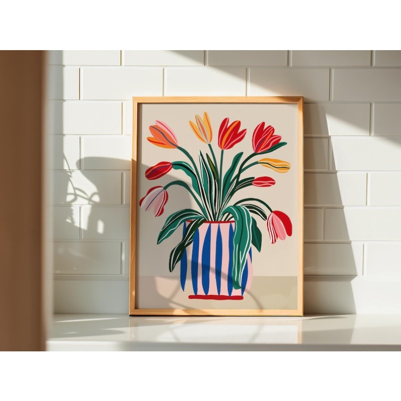 2pcs Tulip Flowers Canvas Wall - Home Decor Vase ulasan dan harga