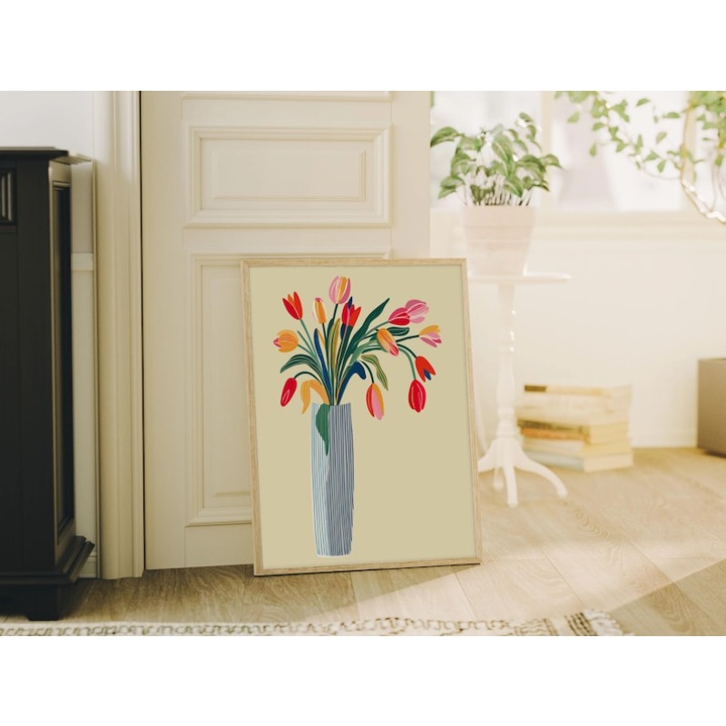 2pcs Tulip Flowers Canvas Wall - Home Decor Vase ulasan dan harga