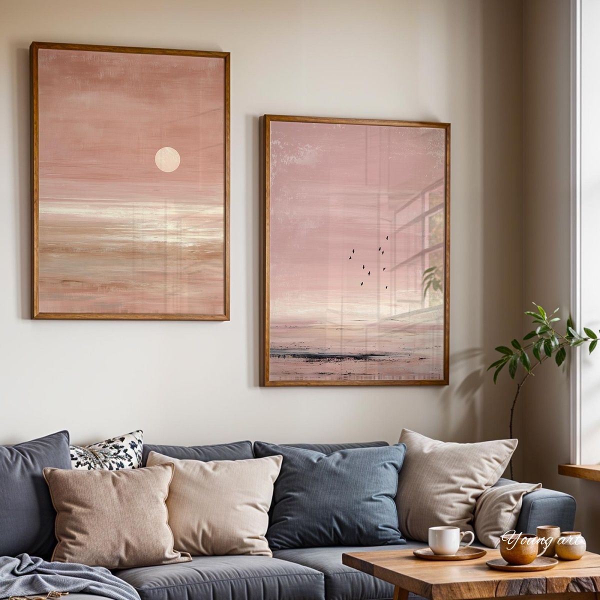 2pcs/set Japanese Pink Sunset  - Home Decor Japandi Style ulasan dan harga