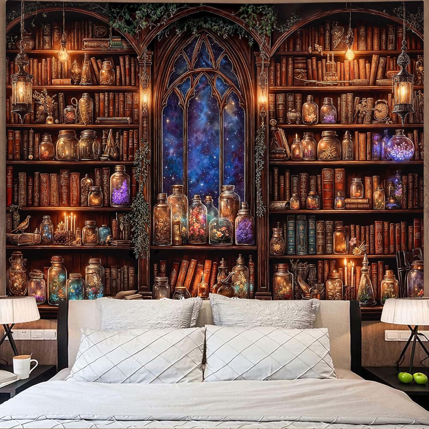 Fantasy Bookshelf Tapestry Med - Aesthetic Tapestry ulasan dan harga