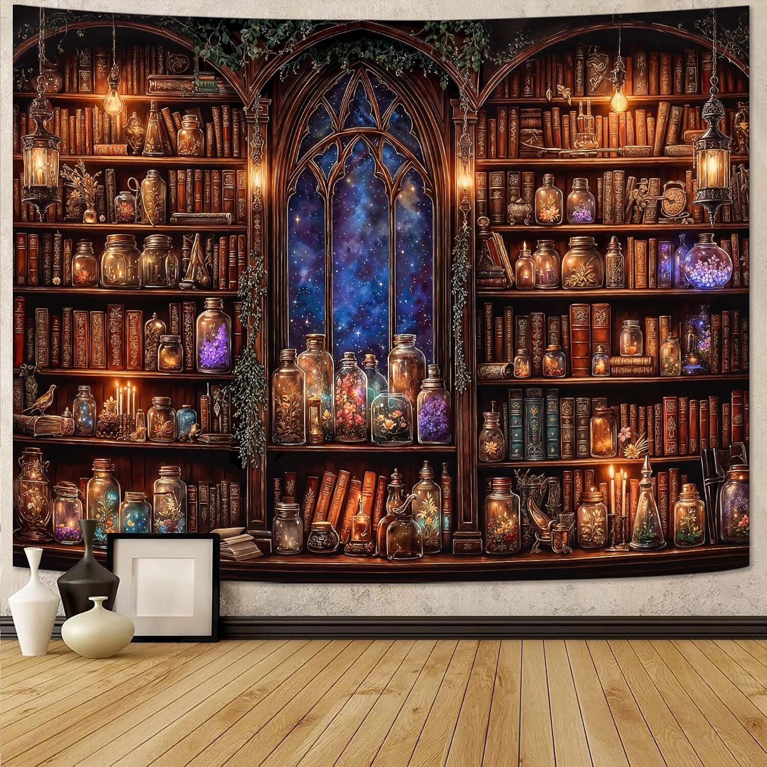 Fantasy Bookshelf Tapestry Med - Aesthetic Tapestry ulasan dan harga