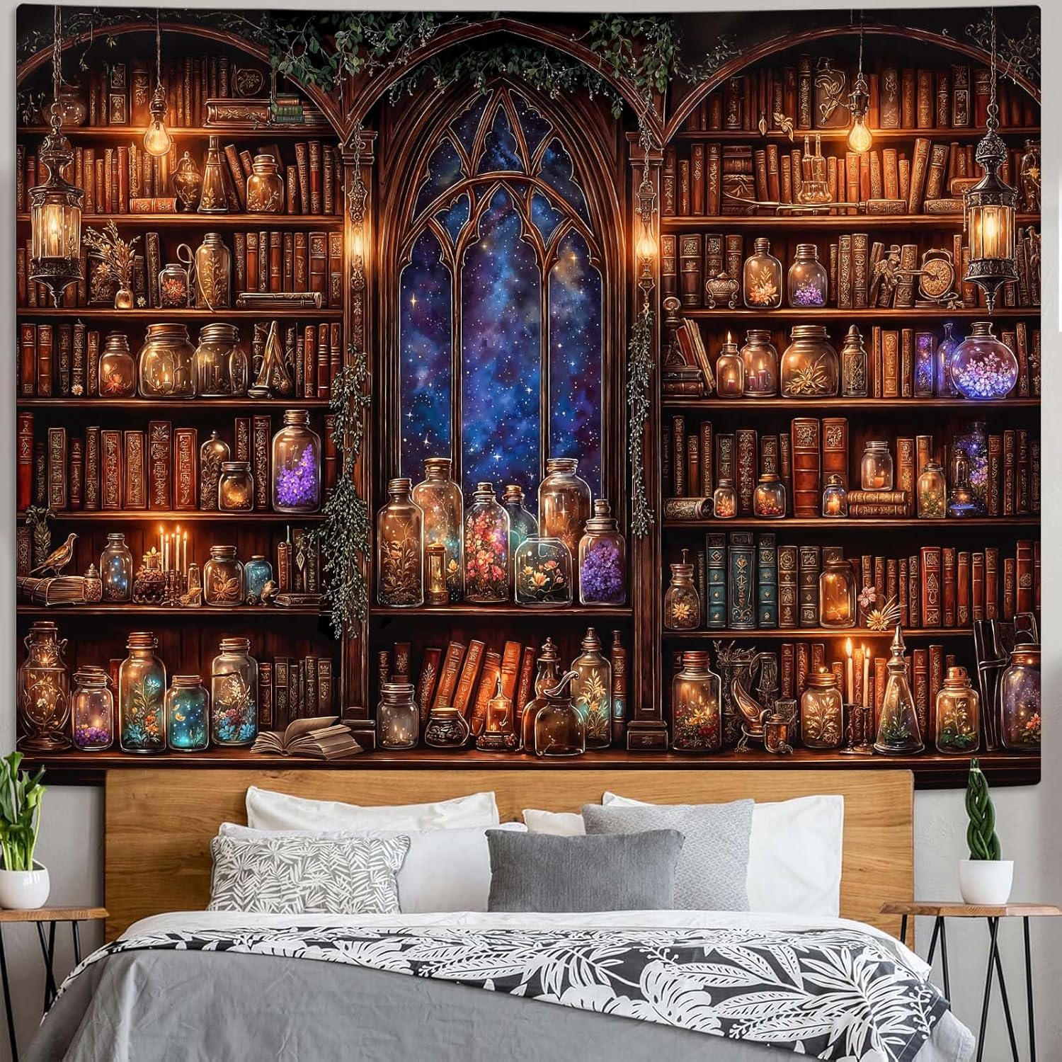 Fantasy Bookshelf Tapestry Med - Aesthetic Tapestry ulasan dan harga